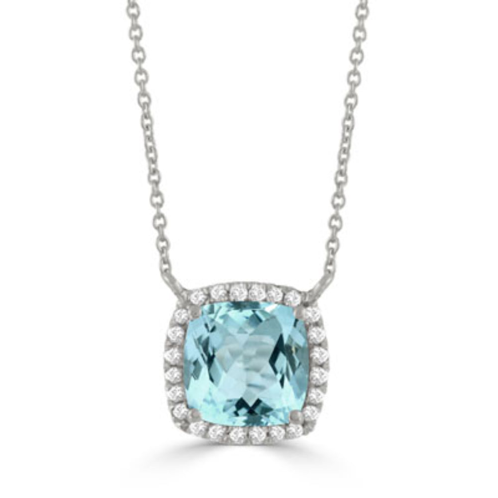 18k Sky Blue Topaz Pendant Necklace with Diamonds