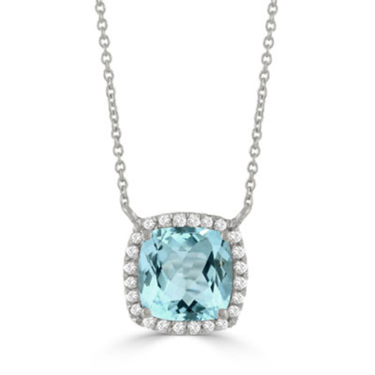 18k Sky Blue Topaz Pendant Necklace with Diamonds