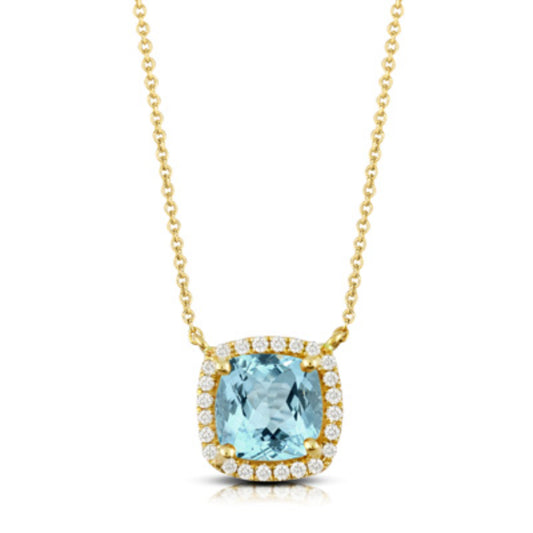 18k Gold Sky Blue Topaz Pendant Necklace with Diamonds