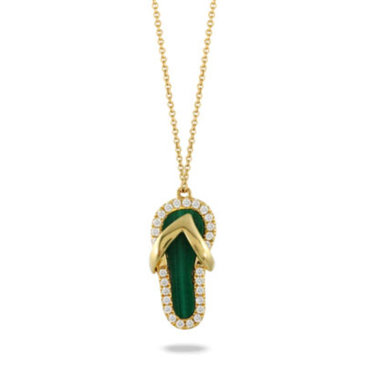 18k Diamond Flip Flop Pendant with Malachite