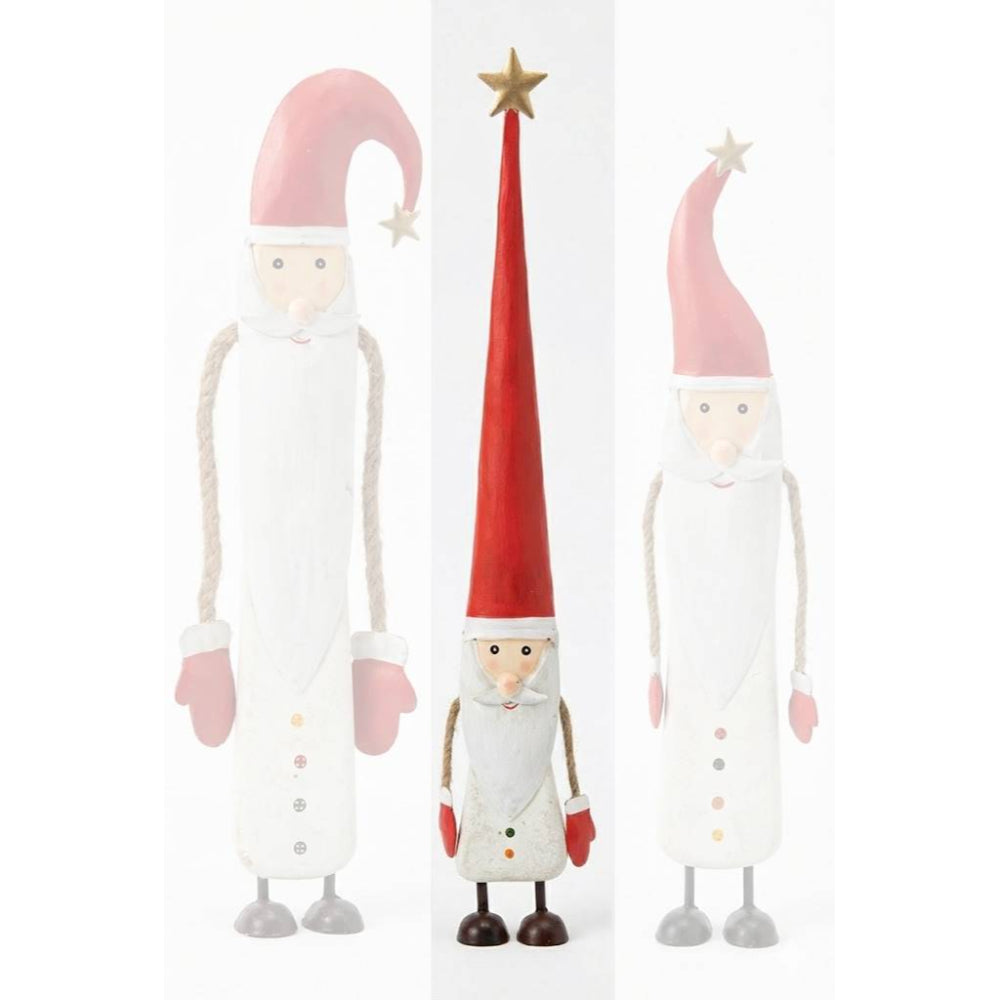 Three decorative figures with tall hats on a white background