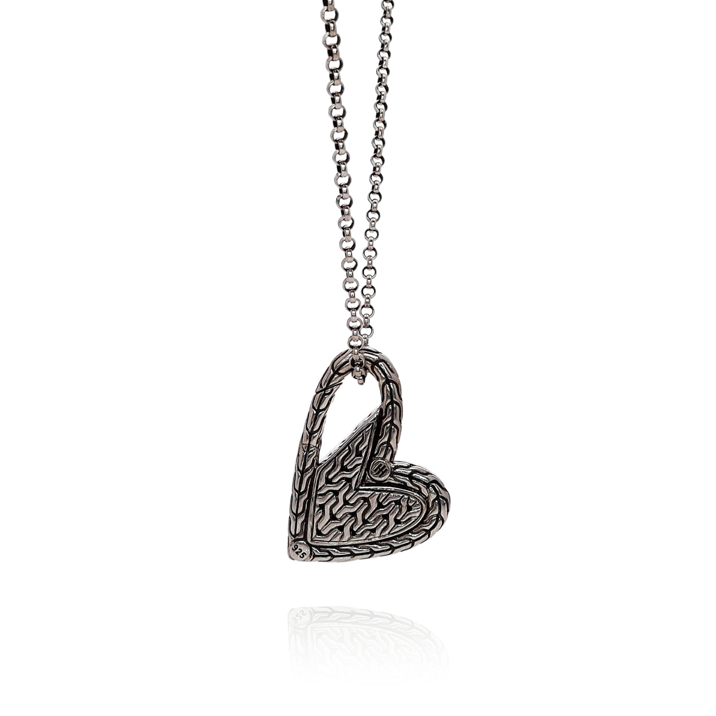 John Hardy Sterling Silver Classic Mahah Diamond Heart Pendant Necklace
