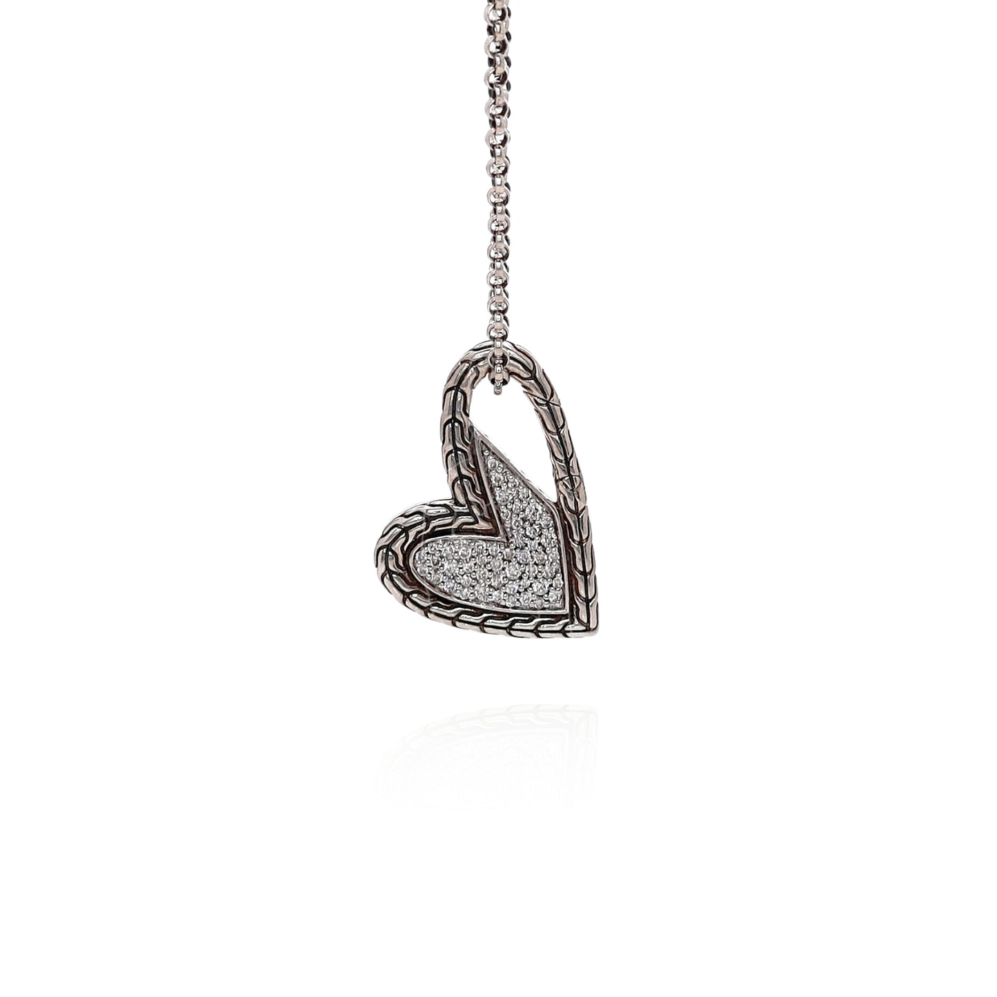 John Hardy Sterling Silver Classic Mahah Diamond Heart Pendant Necklace