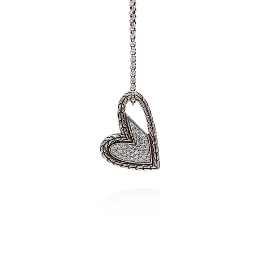 John Hardy Sterling Silver Classic Mahah Diamond Heart Pendant Necklace