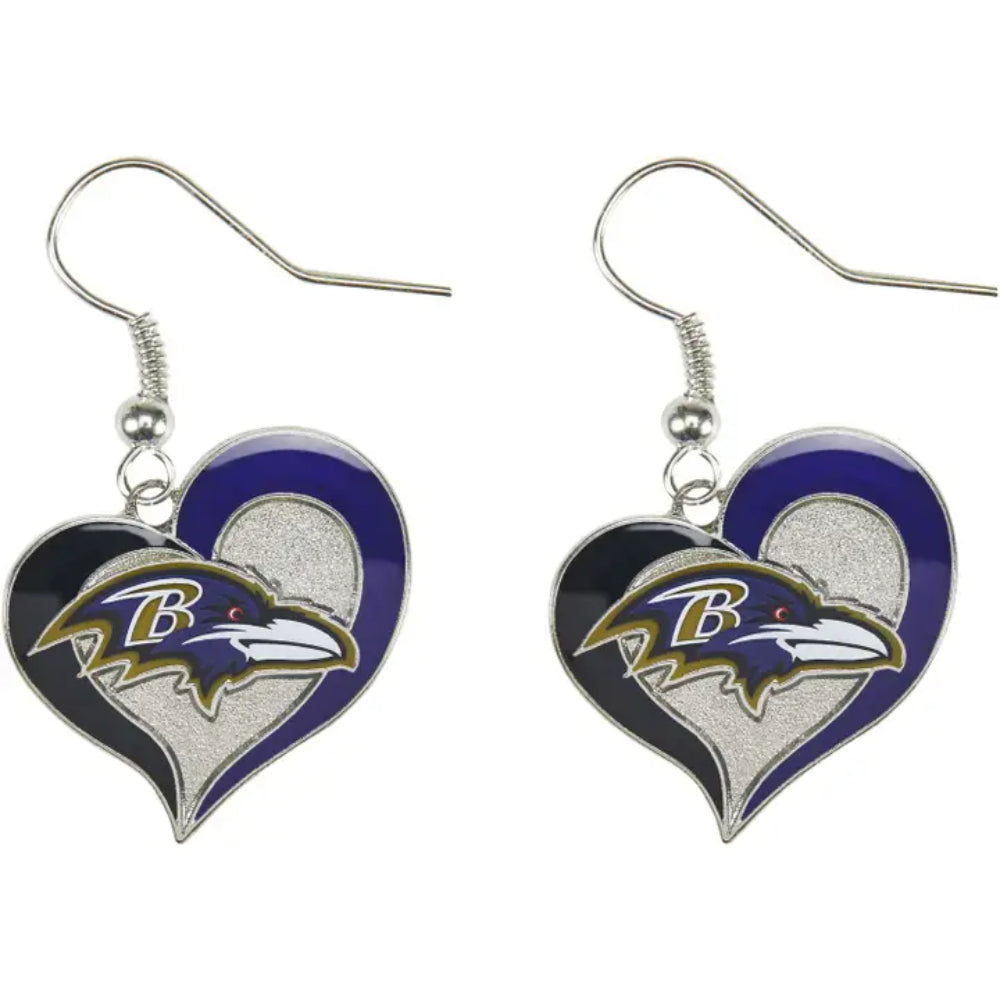 Aminco USA NFL Baltimore Ravens Swirl Heart Earrings