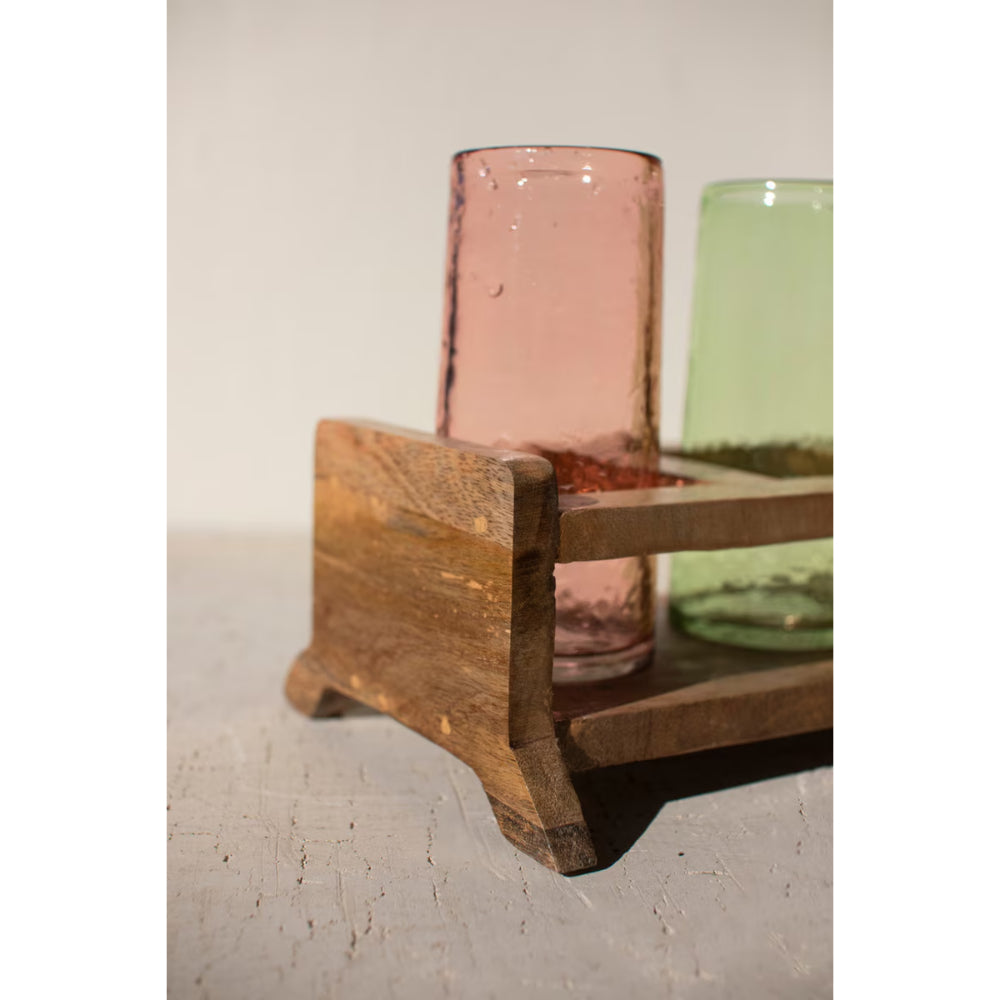 Kalalou Four Cocktail Glasses with Wooden Tray