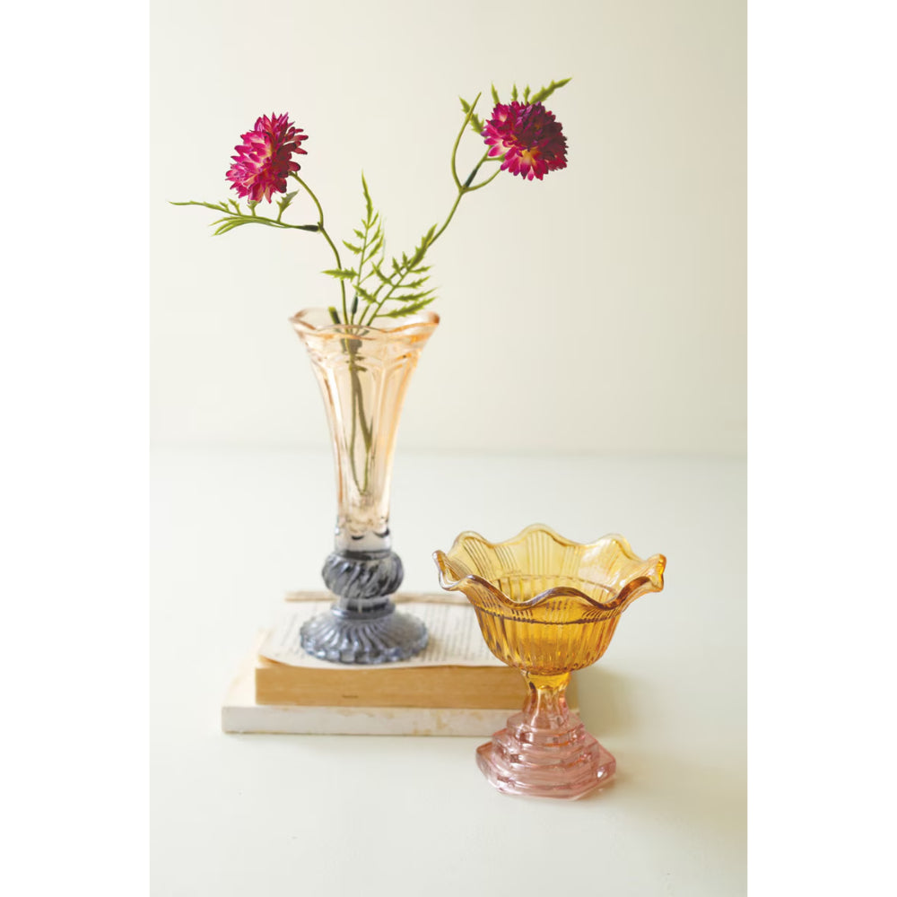 Kalalou Colored Glass Bowl and Vase - Set of 2