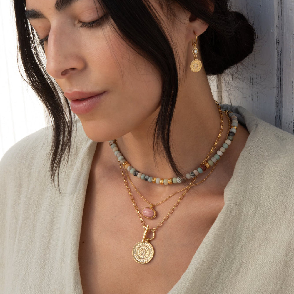 Anna Beck Classic Contrast Dotted Circle Toggle Necklace - Gold Tone