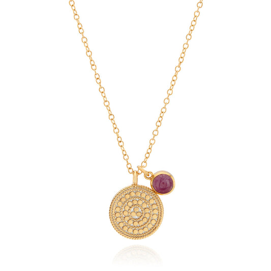 Anna Beck Pink Ruby Smooth Rim Circle of Life Pendant Necklace
