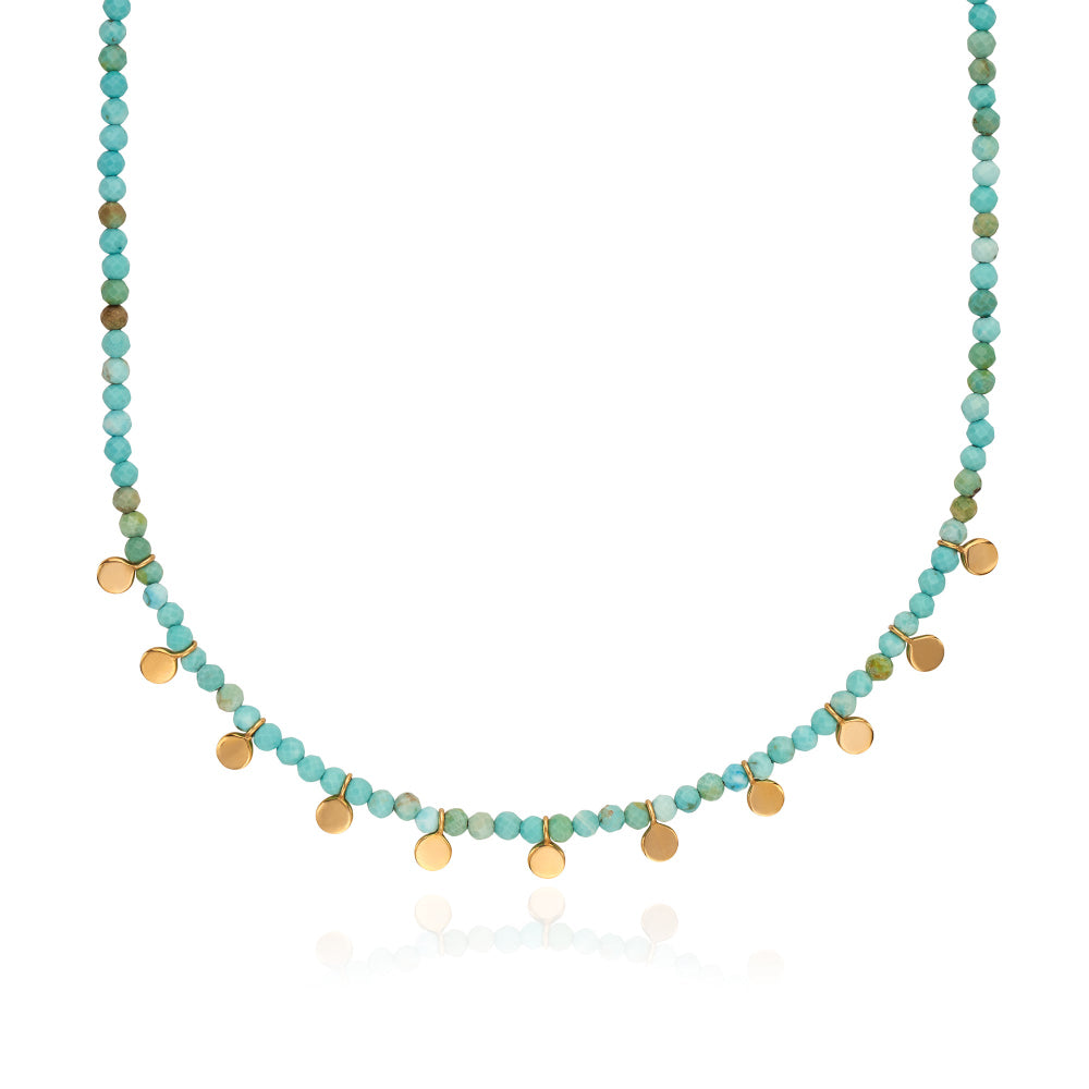 Anna Beck Multi Disc Turquoise Bead Necklace 15-17" - Gold