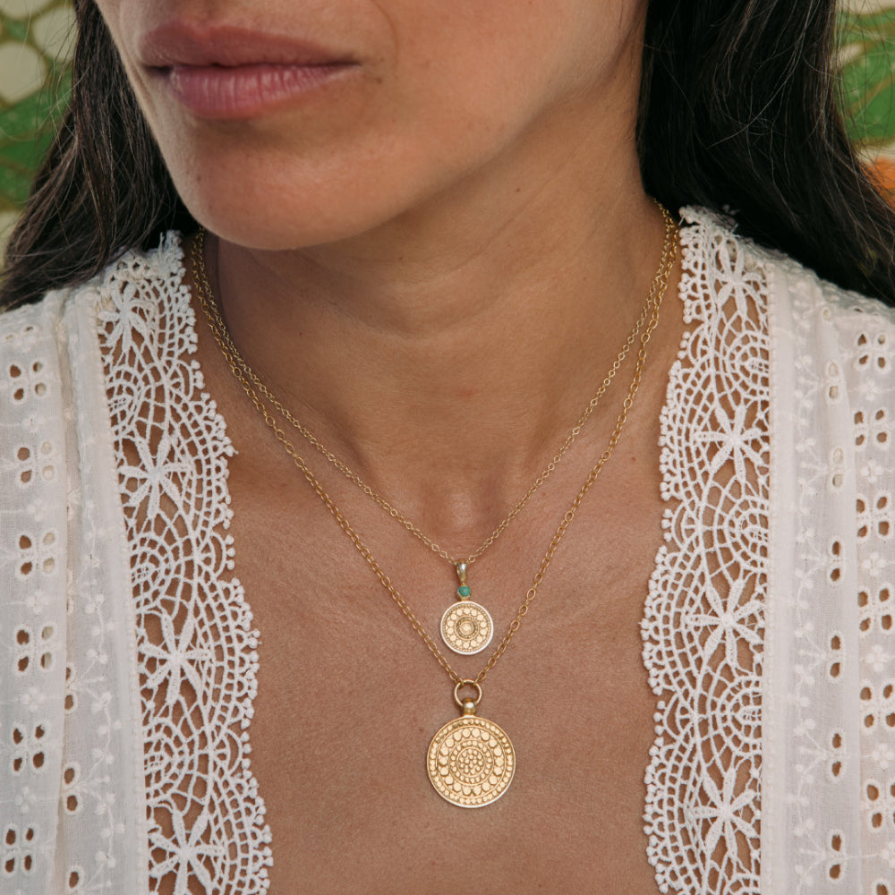 Anna Beck Turquoise Circle Drop Necklace 16-18" - Gold