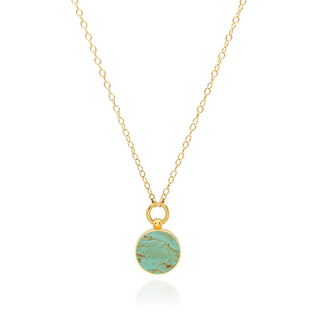Anna Beck Flat Circle Turquoise Pendant Necklace 16-18" - Gold