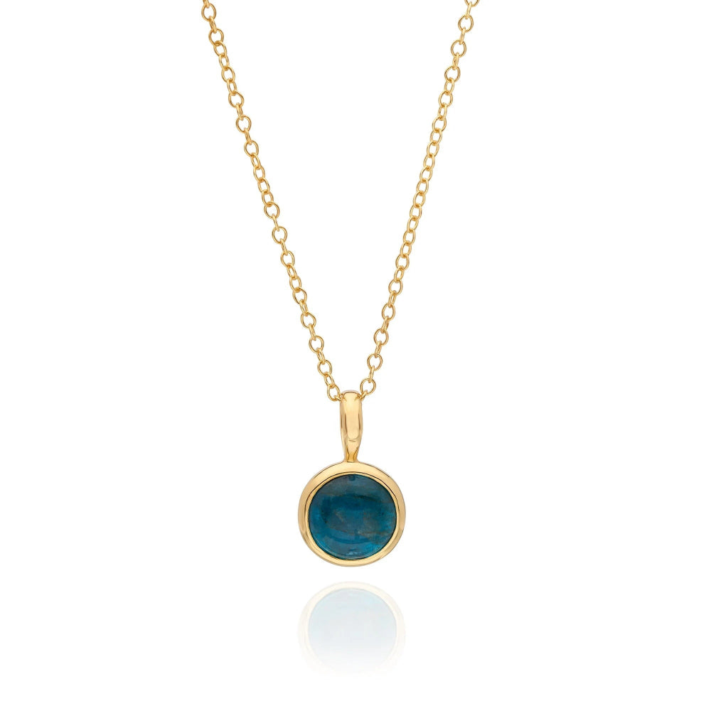 Gold tone chain with round bluish stone 