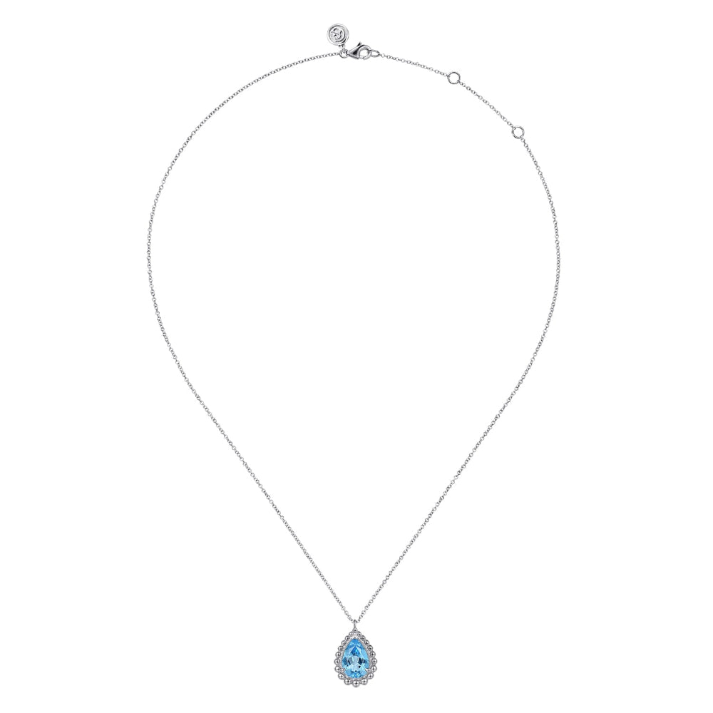 Pear shaped Blue Topaz teardrop pendant on 17.5" chain 