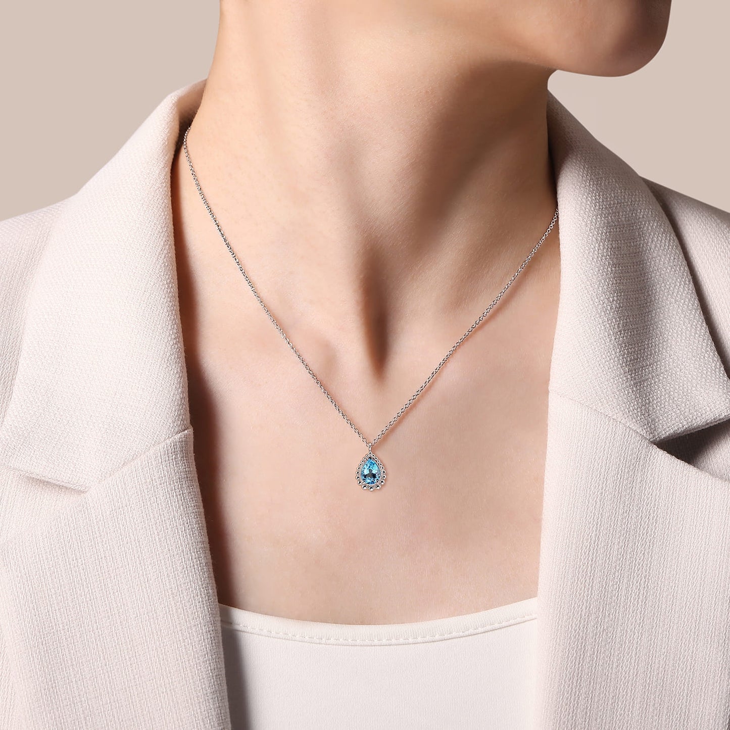 Gabriel & Co. Sterling Silver Bujukan Collection Faceted Blue Topaz (1.19tw) Teardrop Pendant Necklace (Copy)