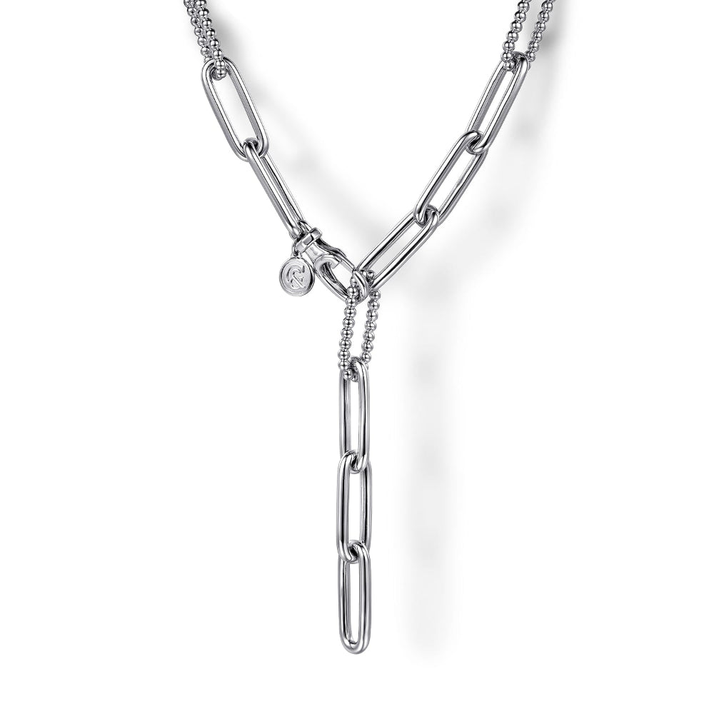 Silver chain necklace with a unique Y design 