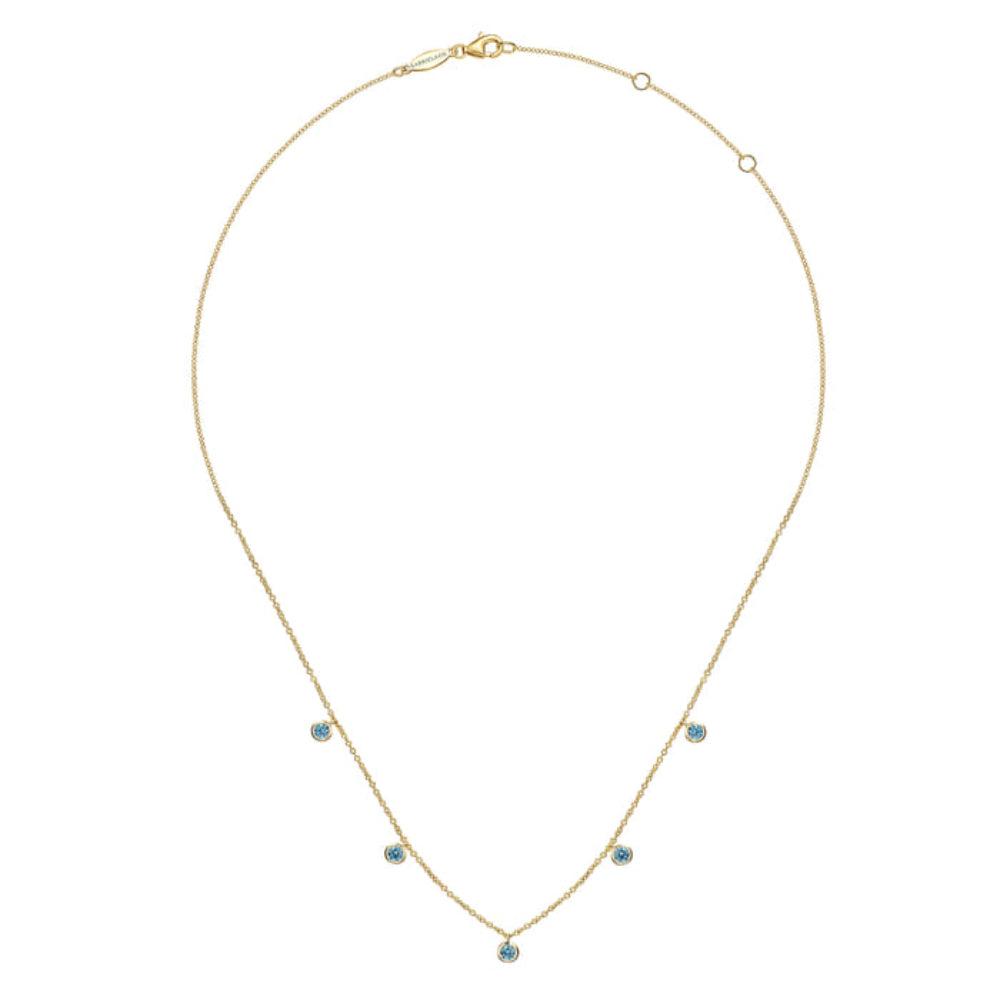 Gabriel & Co. 14k Yellow Gold Bezel Set Blue Topaz Station Necklace