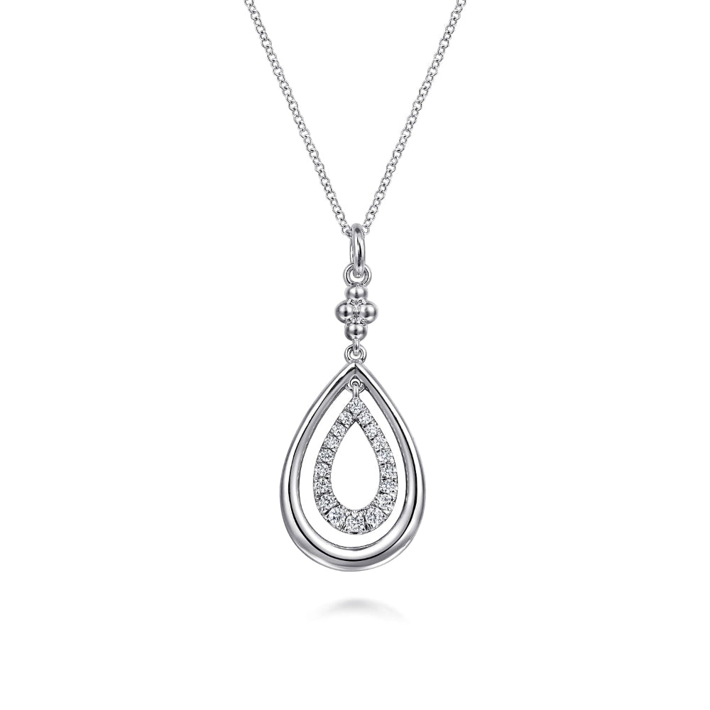 Silver and White Sapphire Teardrop Pendant Necklace