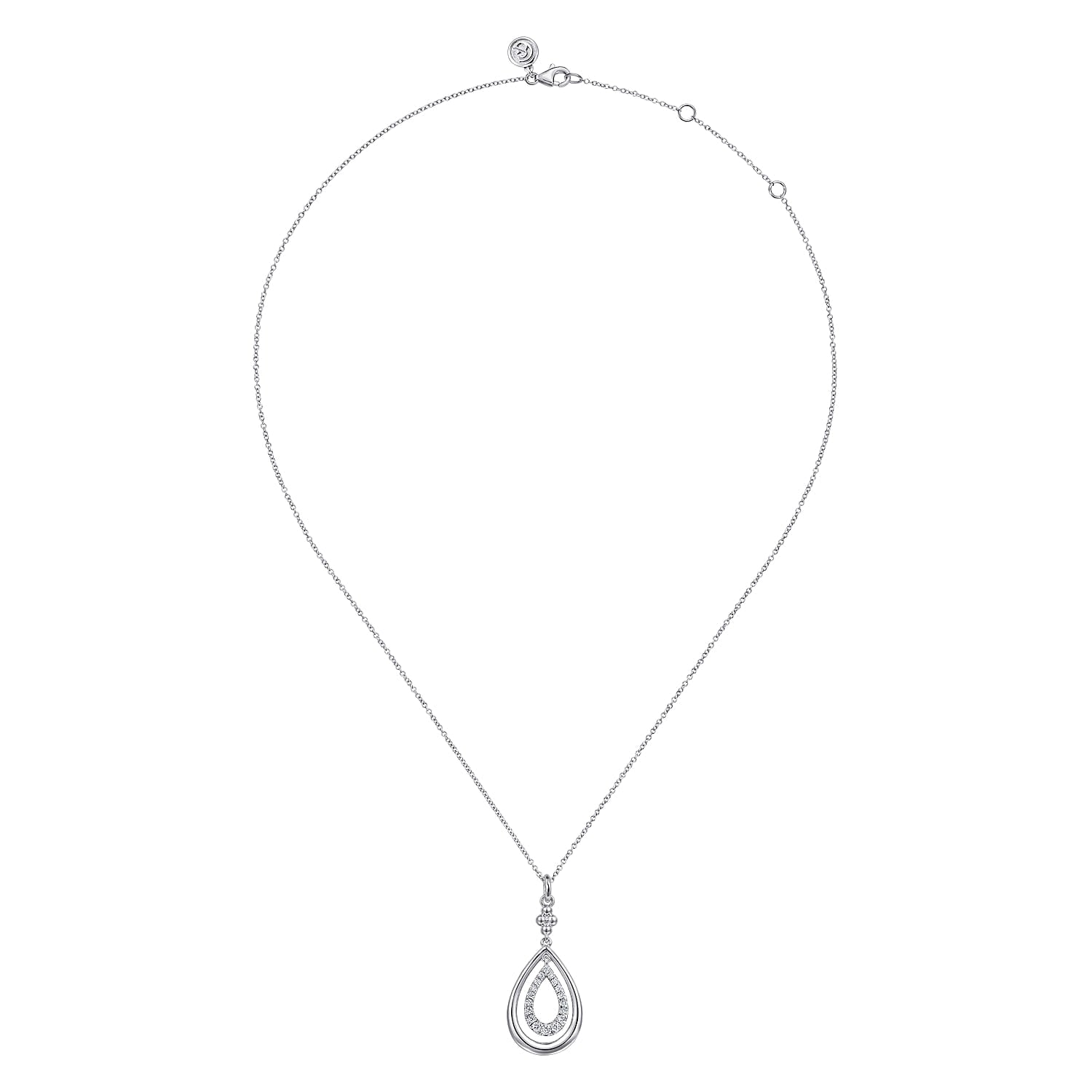 Silver and White Sapphire Teardrop pendant necklace on 17.5 in chain 