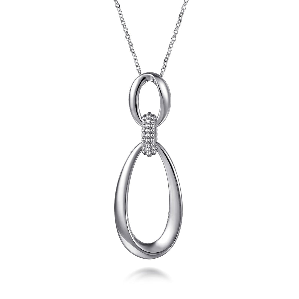 Sterling Silver necklace with a double oval drop pendant 