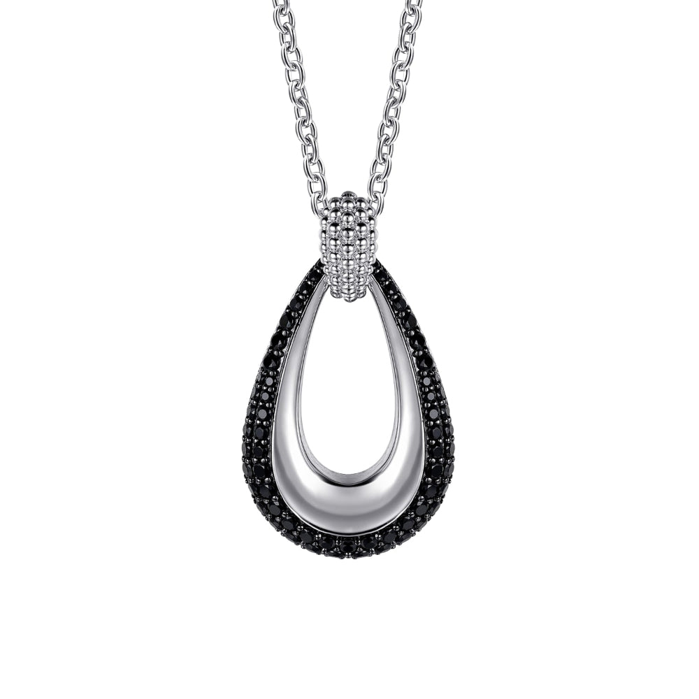 A silver & Black Spinel teardrop pendant necklace on a 24 in chain 