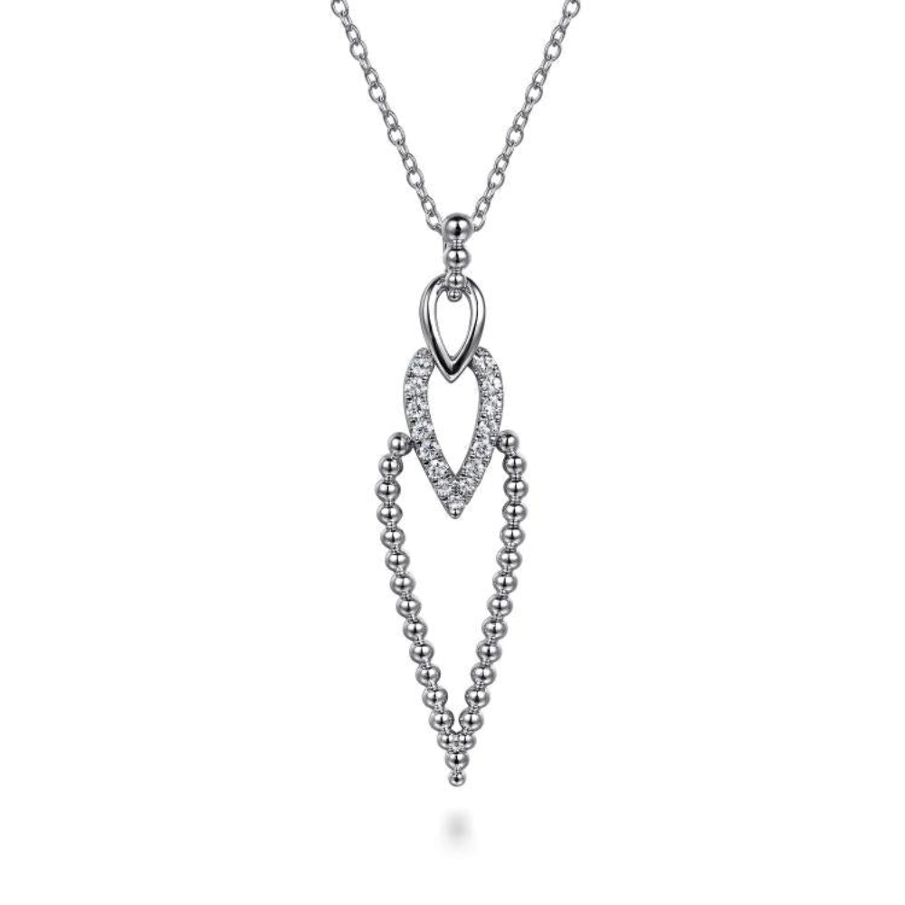 Beads and white sapphire drop pendant necklace 