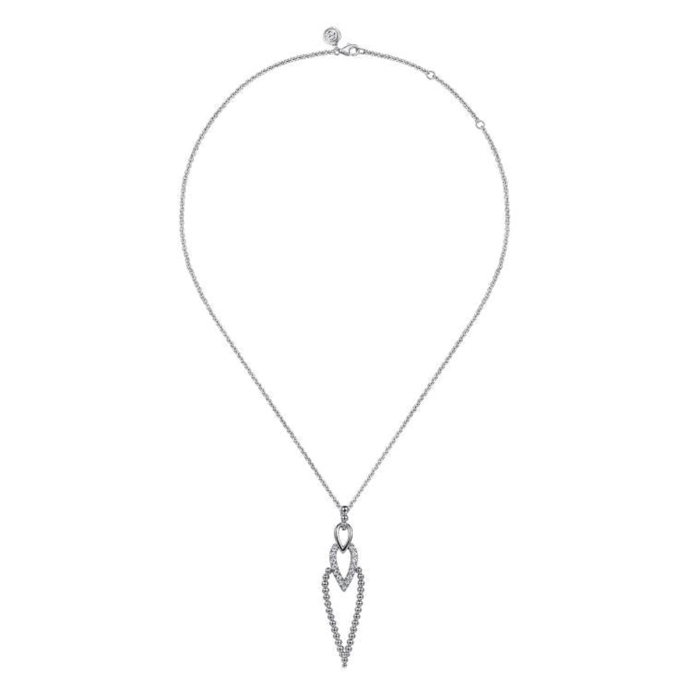 Silver 17.5 in chain with Beads and White Sapphire drop pendant 