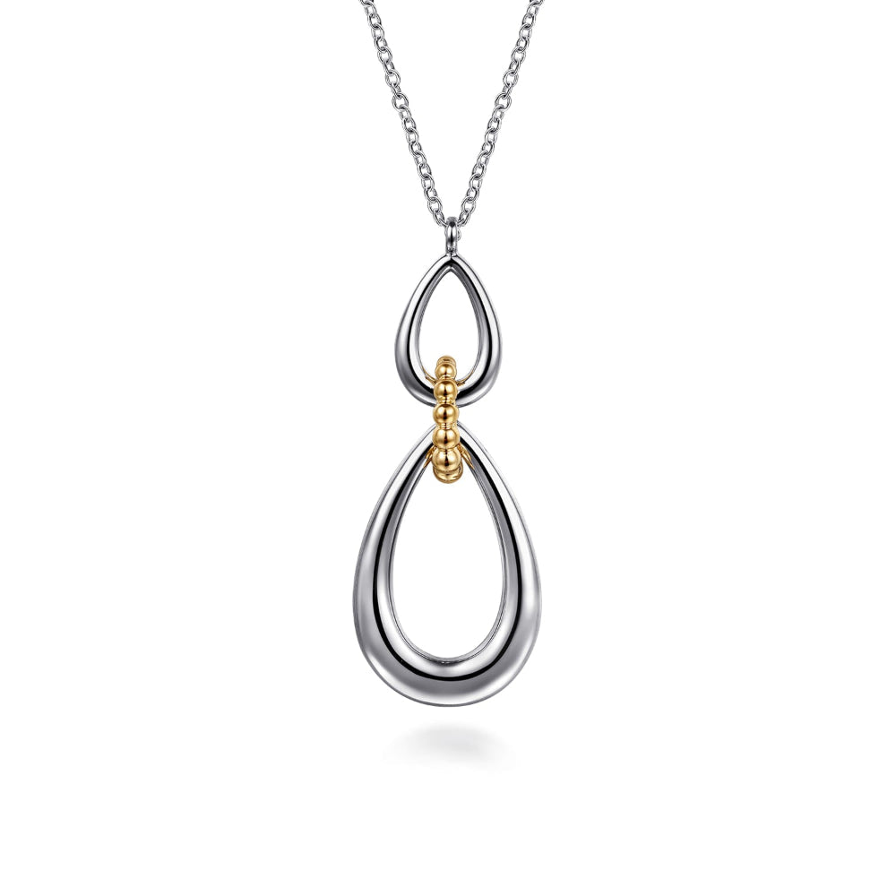 Sterling silver and 14kYellow gold pear shaped pendant necklace 