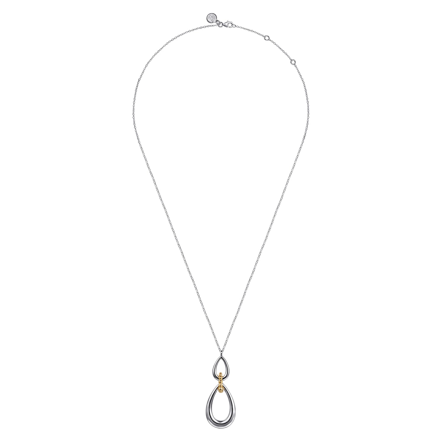 Silver and Gold pear shaped pendant on 20 in chain 