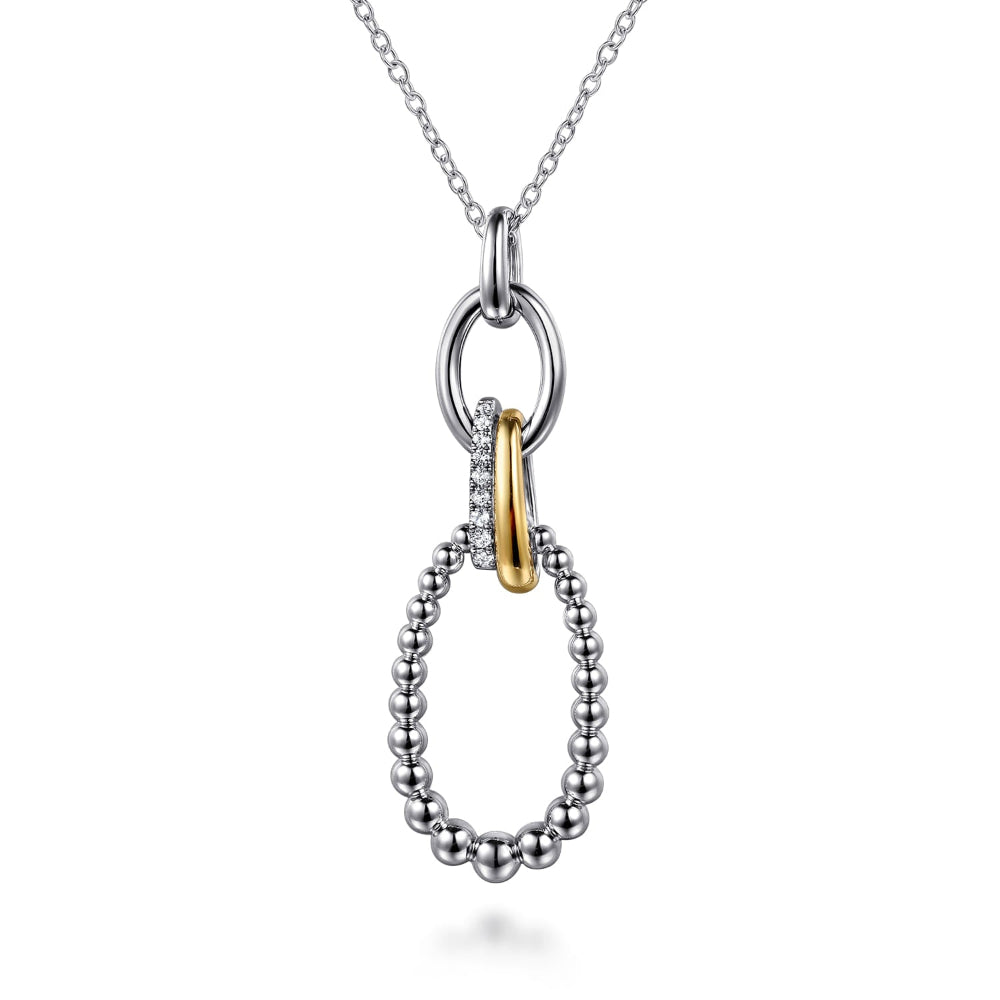 Sterling silver and 14kYellow Gold with White Sapphire Link Pendant Necklace 