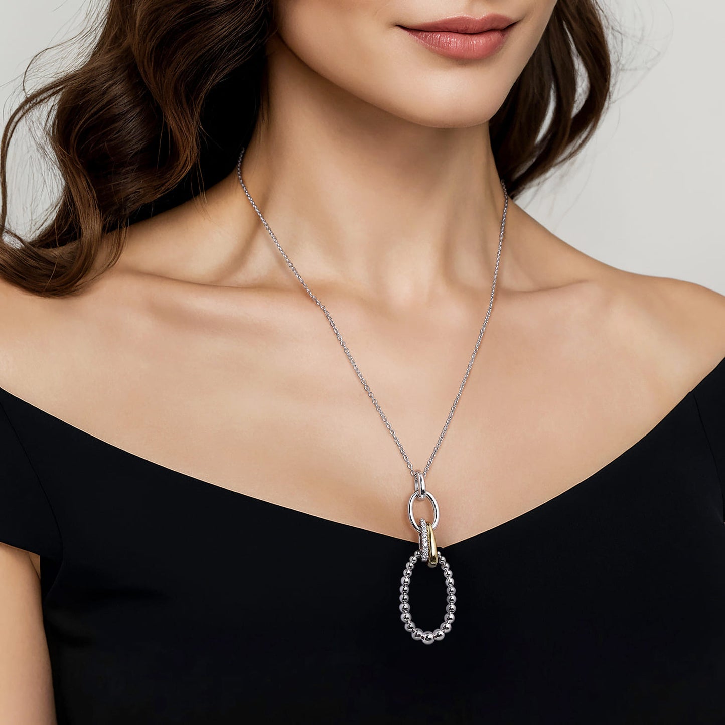Gabriel & Co.SS & 14Y Bujukan Collection White Sapphire Link Pendant Necklace