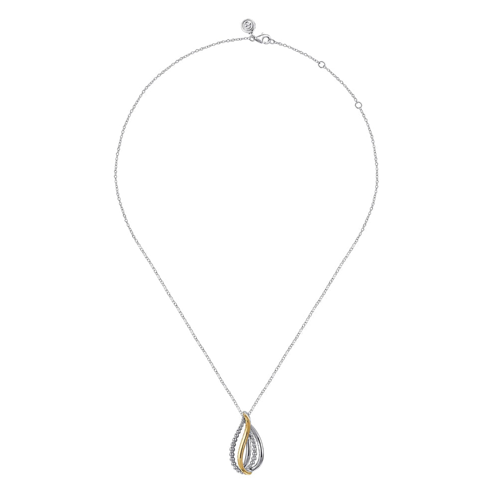 Silver and gold twist pendant on 17.5 in chain 