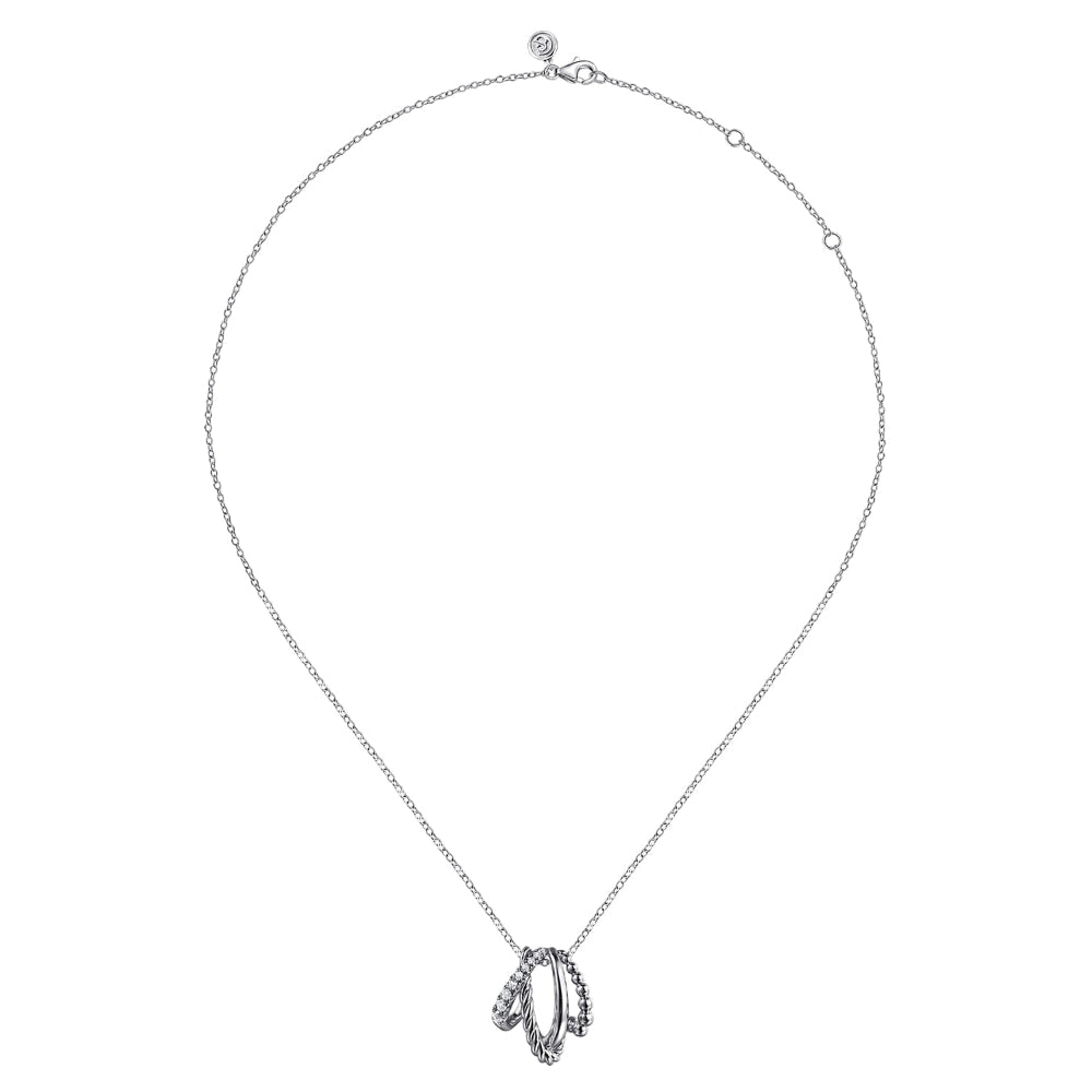 Sterling silver white sapphire  twisted hoop pendant on 17.5 in chain 