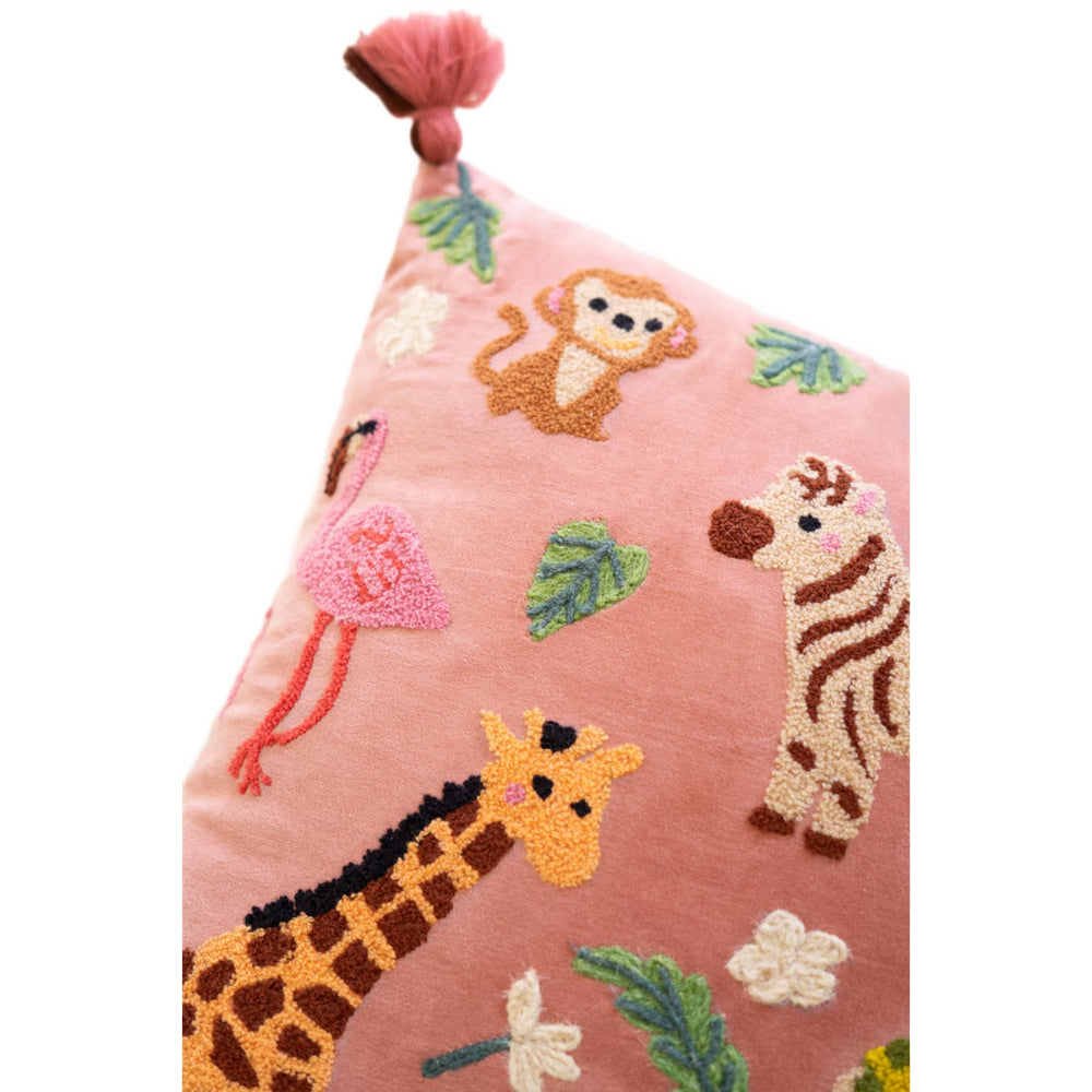 Kalalou Embroidered Velvet Pillow with Animals