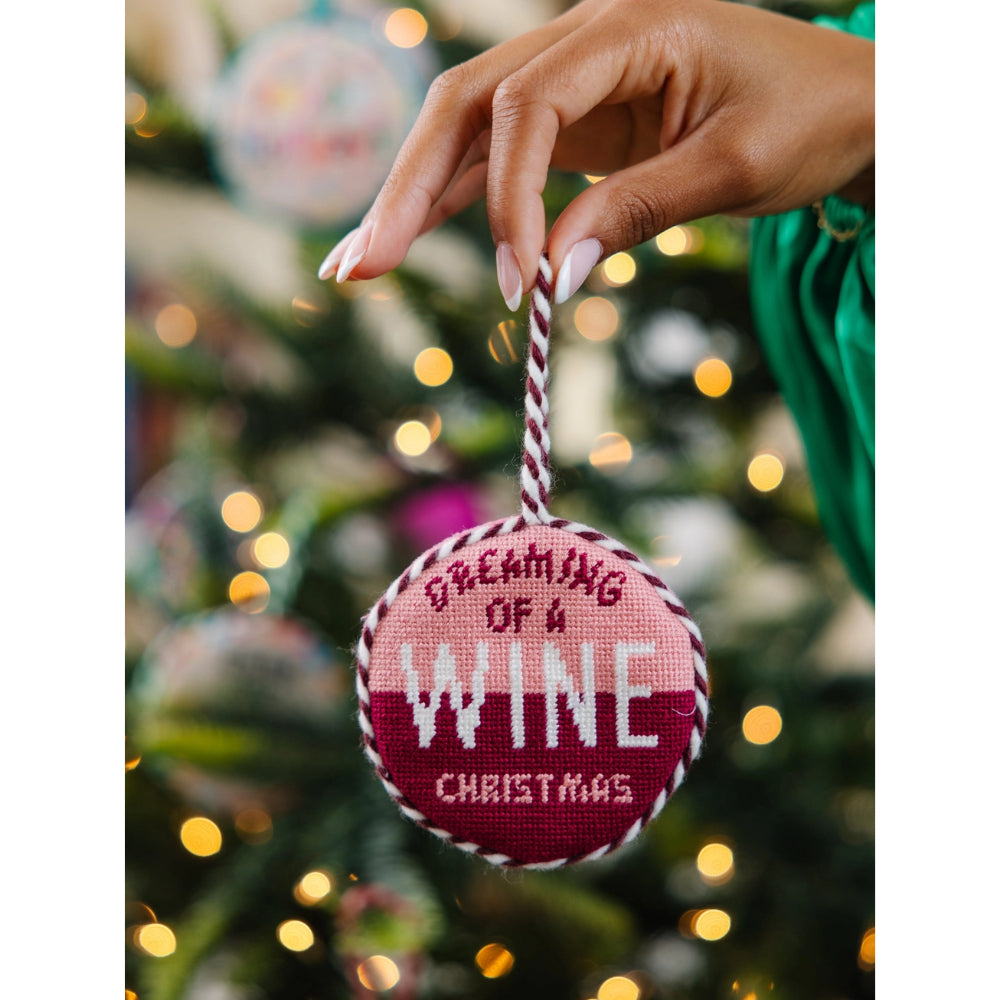 Furbish Studio Wine Christmas Needlepoint Ornament