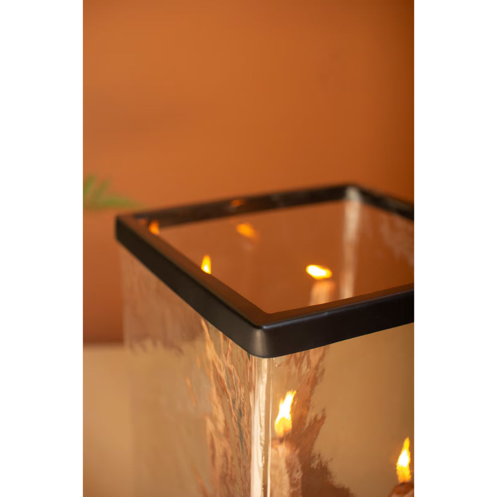 Kalalou Large Glass Hurricane with a Four Taper Holder Wood Base