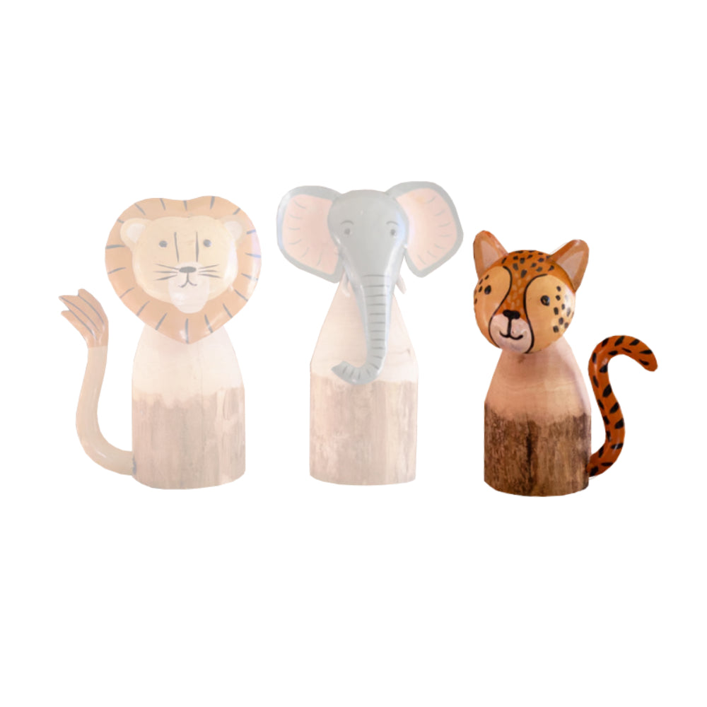 A wooden tiger figurine on a white background