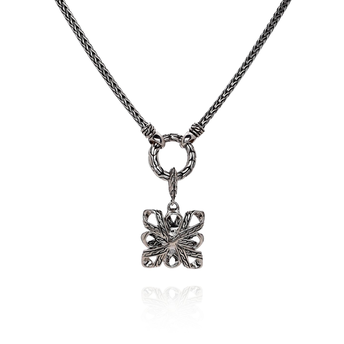 John Hardy Sterling Silver Classic Open Design Square Pendant Necklace