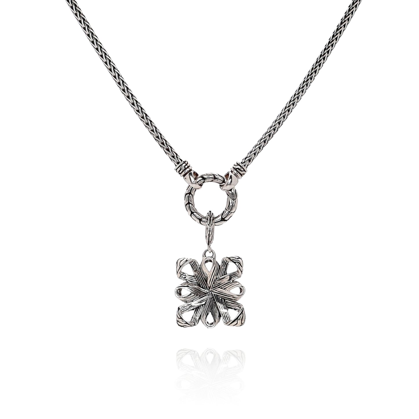 John Hardy Sterling Silver Classic Open Design Square Pendant Necklace