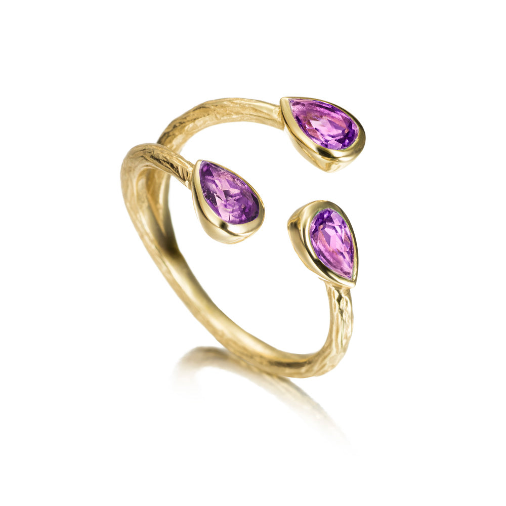 Jorge Revilla Sparkles Collection Gold Tone Amethyst Ring