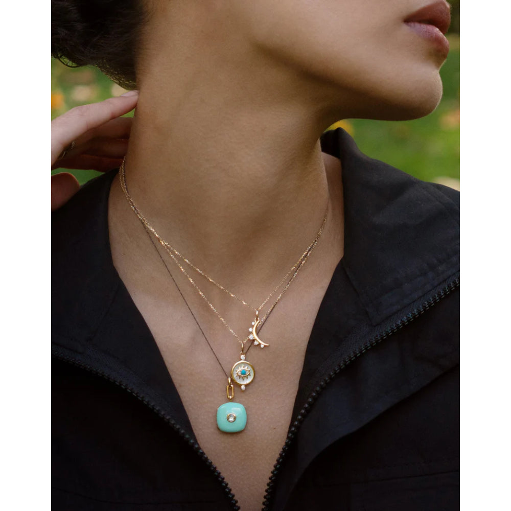 MRK 18k Gold April Diamond "Moon" Birthstone Necklace