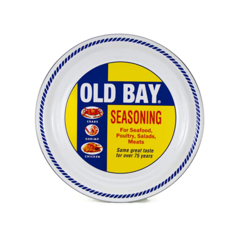 Large white and blue tray with Old Bay Seasoning logo in the center on a white background.