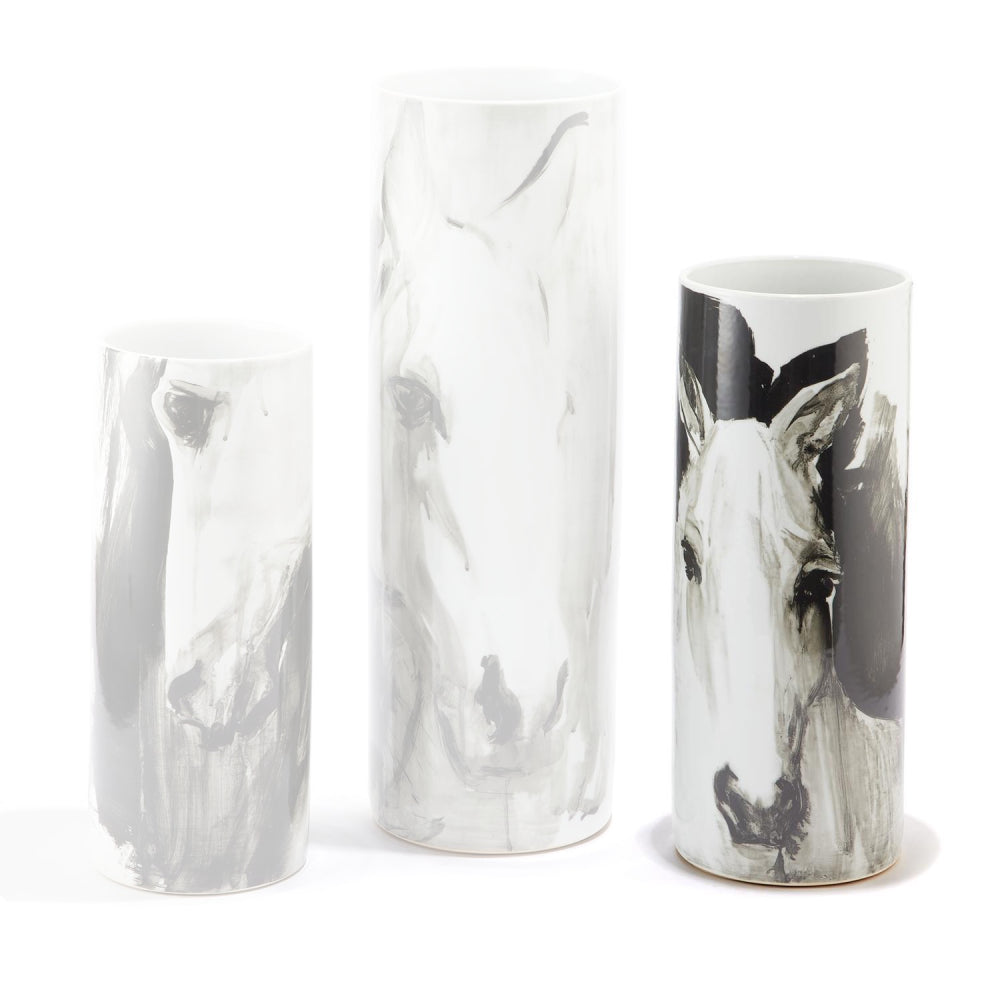 Two's Company White Horse Cylinder Vases
