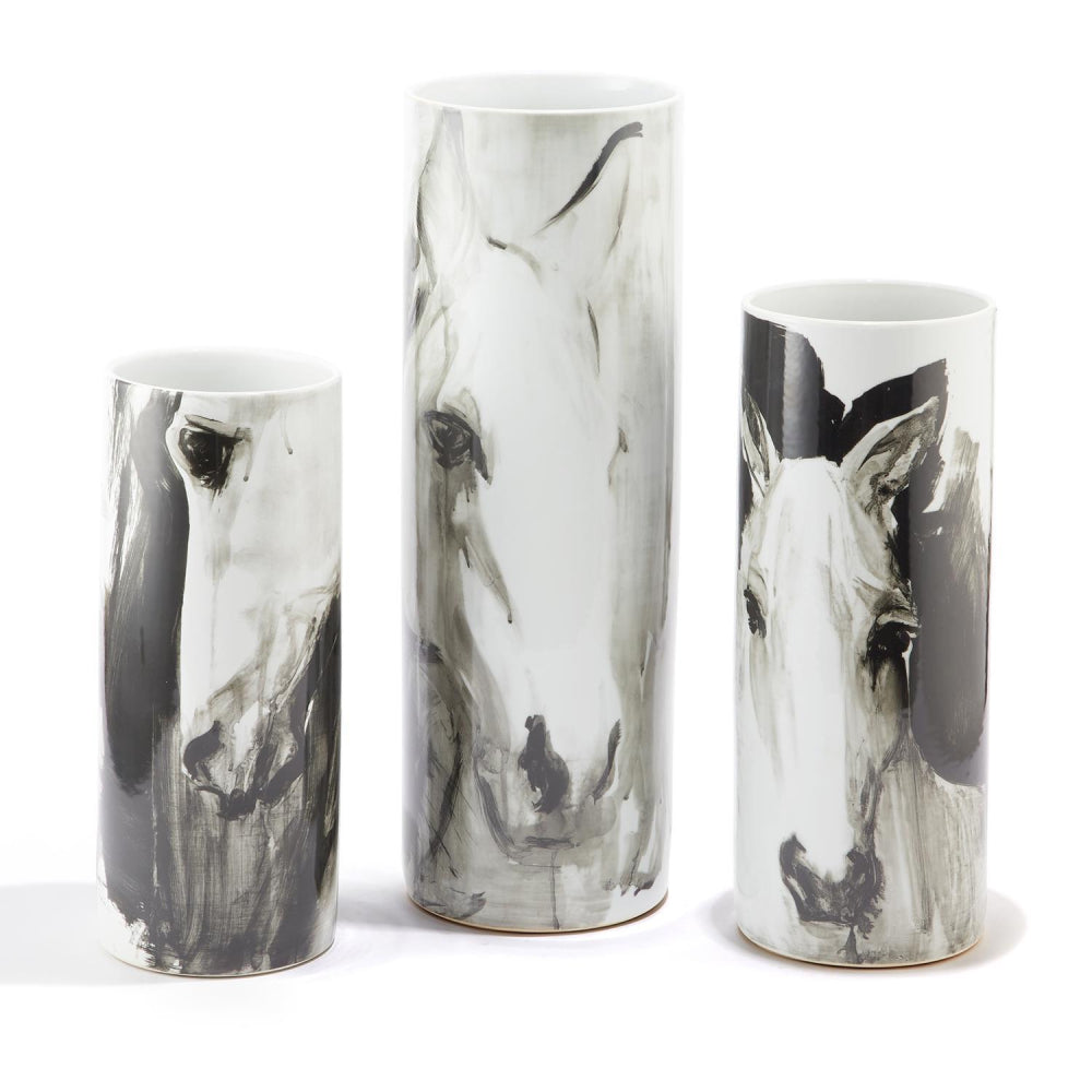 Two's Company White Horse Cylinder Vases