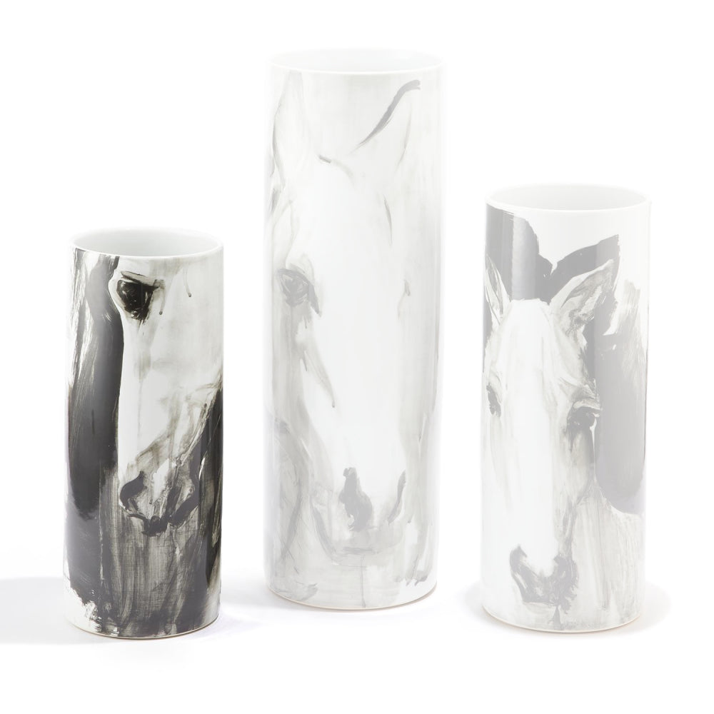 Two's Company White Horse Cylinder Vases