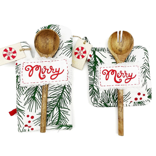 Lux Dear Pine Bought Mit & Pot Holder with Wood Spoon