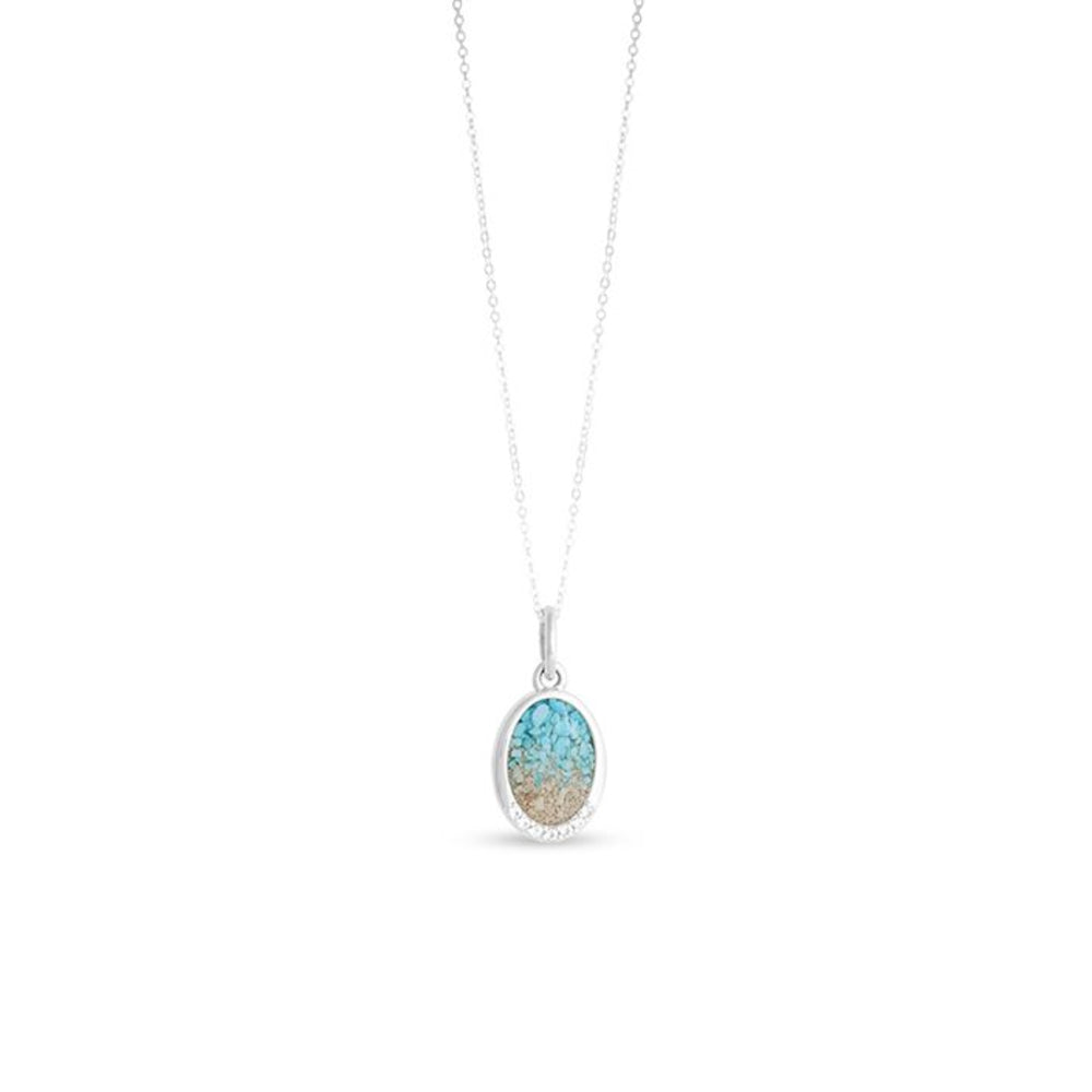 Dune Oval Necklace with White Topaz - Turquoise Gradient and Ocean City Sand