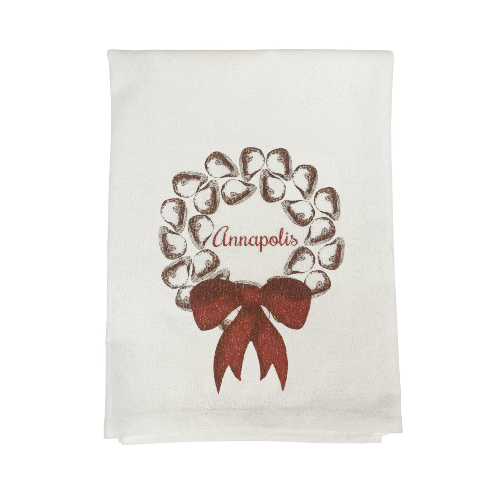 Watercolor Annapolis Oyster Wreath Design Towel