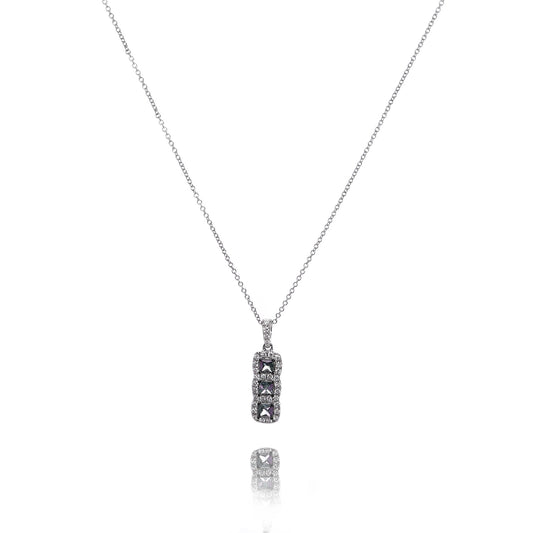 14k White Gold Princess Cut Alexandrite and Round Diamond Halo Pendant Necklace