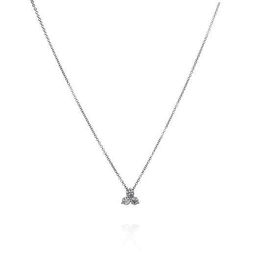 14k White Gold 3 Diamond Cluster Pendant On Adjustable 16 - 18" Chain